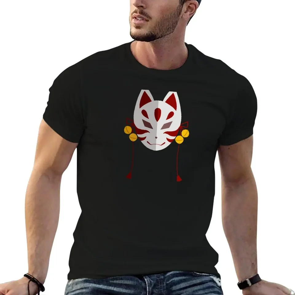 Kitsune Mask Tričko letné oblečenie anime obyčajné biele tričká mužov