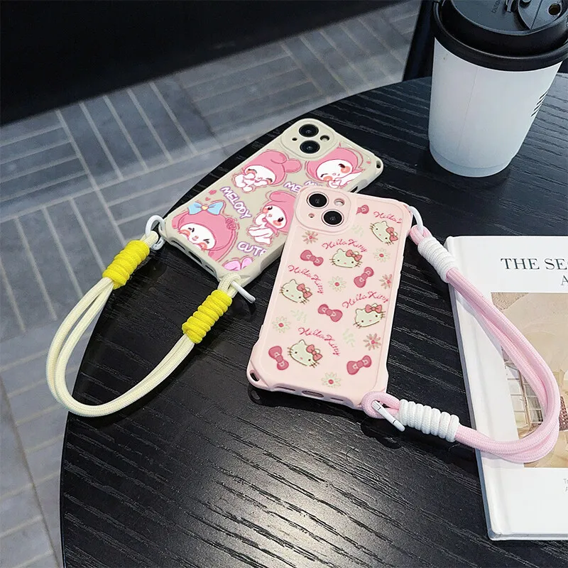 Kitty Cat Case pre Oppo Reno 12f 11f 12 11 10 Pro Plus 8T 7 6 Pro A57 2022 A77 F11 Melody Cover Plating with With Rain Lanyard
