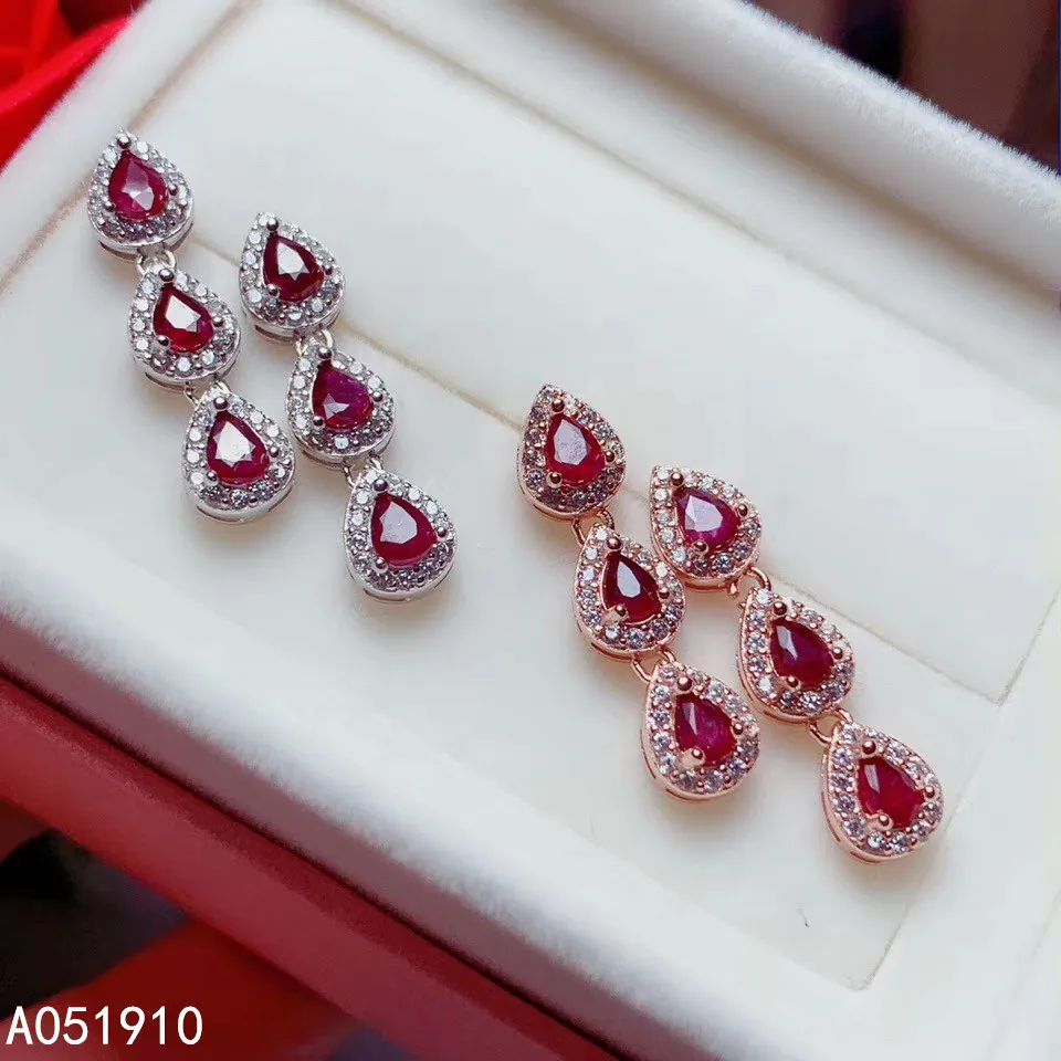 Kjjeaxcmy butikové šperky 925 Sterling Silver Vykladané prírodné rubínové drahokamové dámske náušnice podpora detekcie vynikajúca