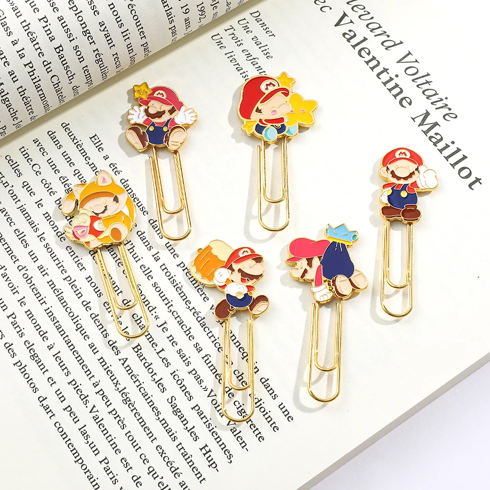 Klasická hra Game Mario Creative Metal Bookmark Page Paper Clips for Women Men Fanúšikovia narodeniny späť do školskej párty darčeky