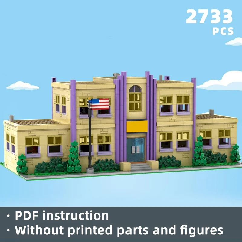 Klasická karikatúra scéna Diorama Bricks School Blocks House Town Haus MOC pre fanúšikov Budovanie darčekového detského filmu Hračka Product Decor Set