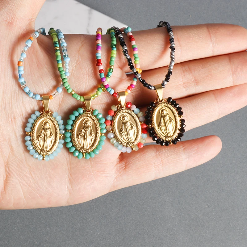 Klasická kresťanská Panna Mária prívesok korálkový náhrdelník modlitba amulety náboženské boho štýl šperky