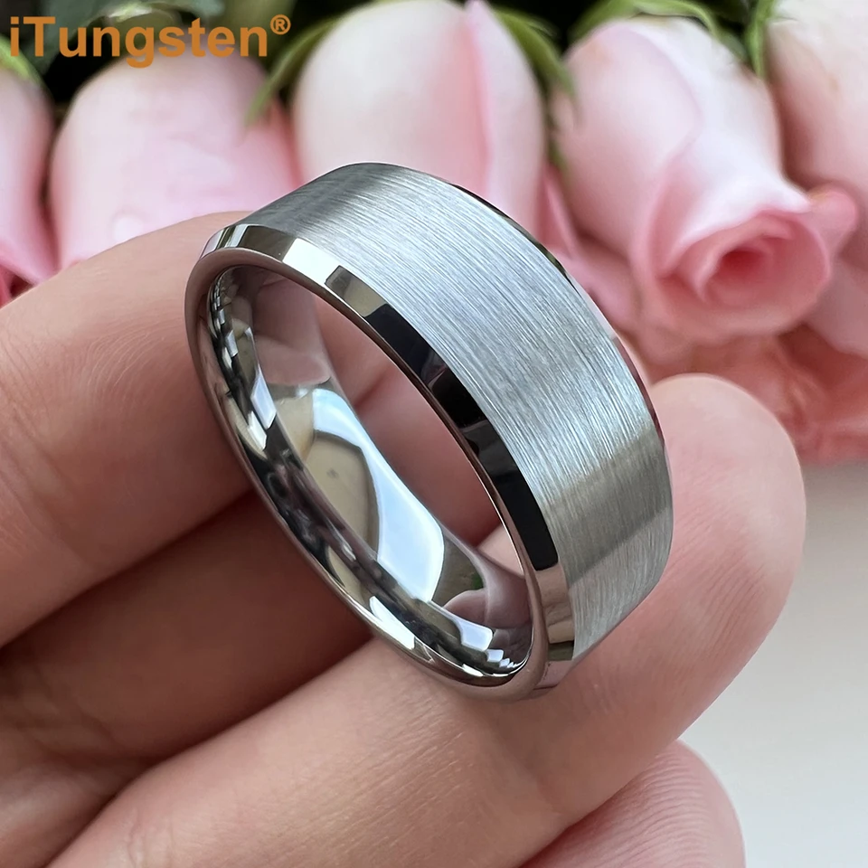 Klasická svadobná skupina volfrámový prsteň 6 mm 8 mm pre mužov Dámske skosené kefované pohodlie fit