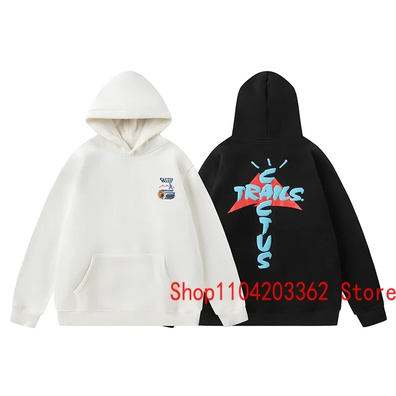 Klasická čierna biela mexická kaktus Jack Hoodie Hip Hop Hop Rap Fening Letter Tlač mikiny Trend Cactus Jack Pullover