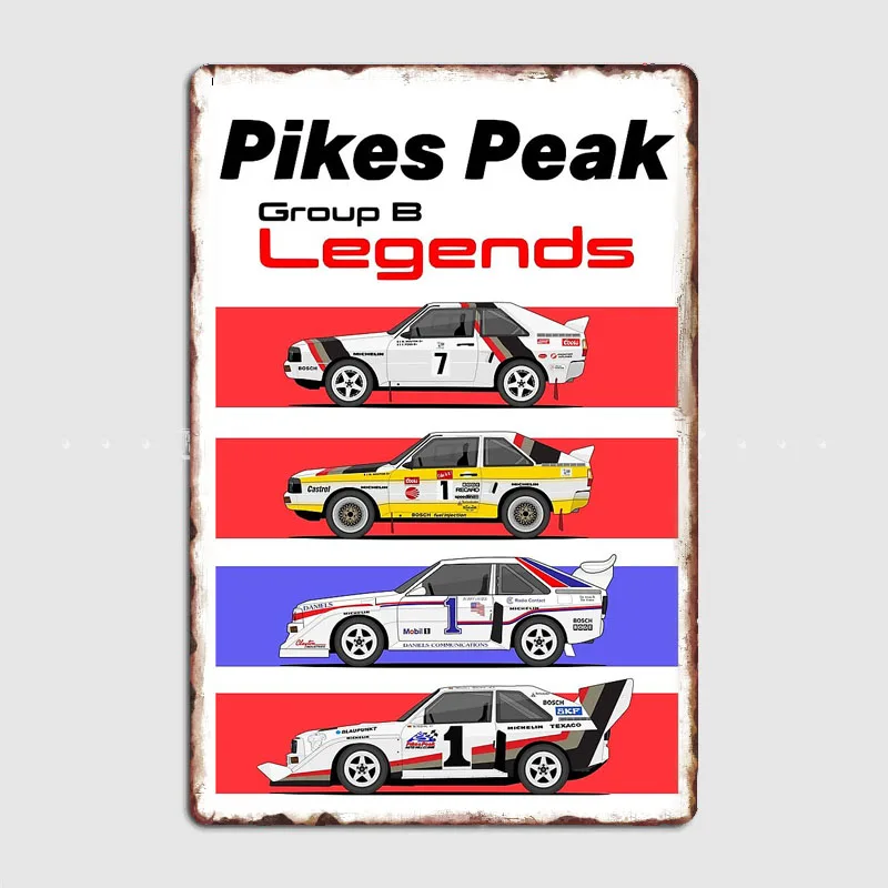 Klasické autá Pikes Peak Group B Legends rally autá retro plagát kovová značka garáž klub miestnosť na stenu dekorácie vlastné plechové dekorácie