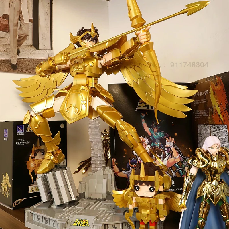 Klasické japonsko Anime Gold Saint Seiyas Building Brick Strelctarius Block Block Action Figures Zhromaždenie modelových hračiek Zbierka hračiek