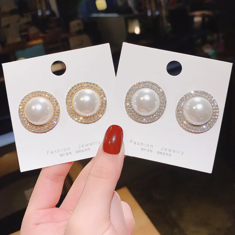 Klasické jednoduché náušnice Rodinestone Round Stud pre ženy lesklé elegantné jemné malé perlové náušnice svadobné šperky darček