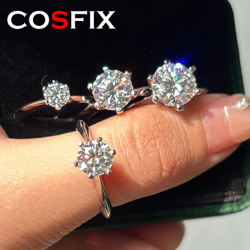 Klasické laboratórne laboratórne laboratórium pestované diamantové prstene pre ženy 0,5 ~ 3ct šesť pazúrov Ženy Moissanit prstene luxusné 925 strieborné moissanské krúžky