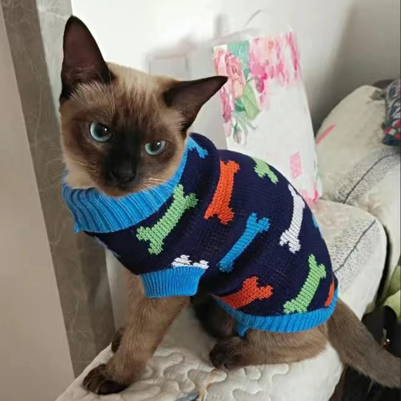 Klasické siamské mačiatko mačací sveter zimné teplé domáce zvieratá oblečenie pre mačky gota kedi sphynx pulvovers psie oblečenie mascotas kostým