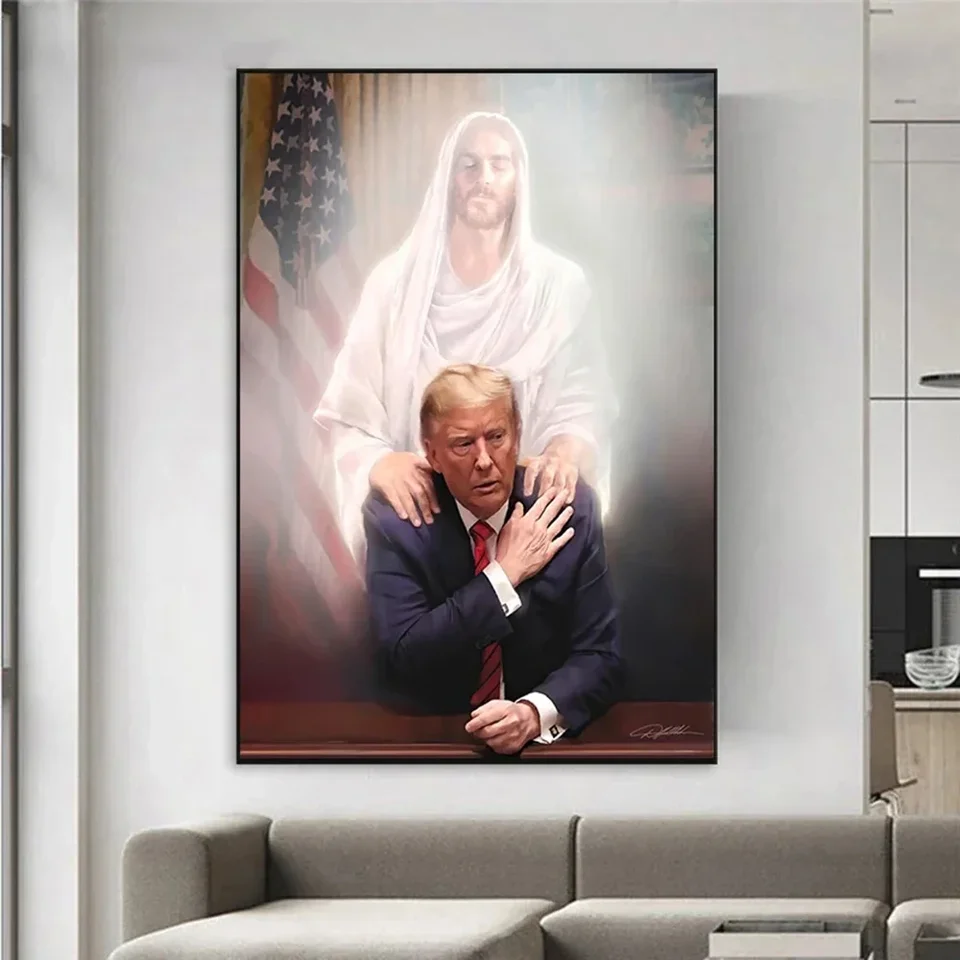Klasické vintage nástenné umenie Trump a Ježiš Kristus HD Canvas Tlač plagátu pre domácu obývaciu izbu Spálňa Dekoratívna maľba Mexiko