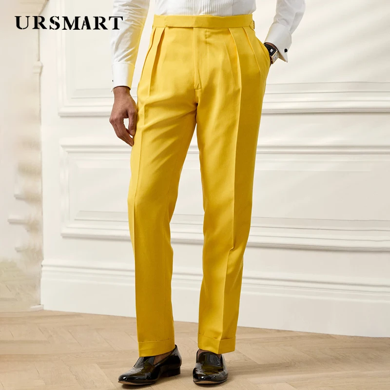 Klasické žlté pánske nohavice britské módne elegantný štýl jar a jeseň nové produkty prispôsobené nohavicami pre mužov
