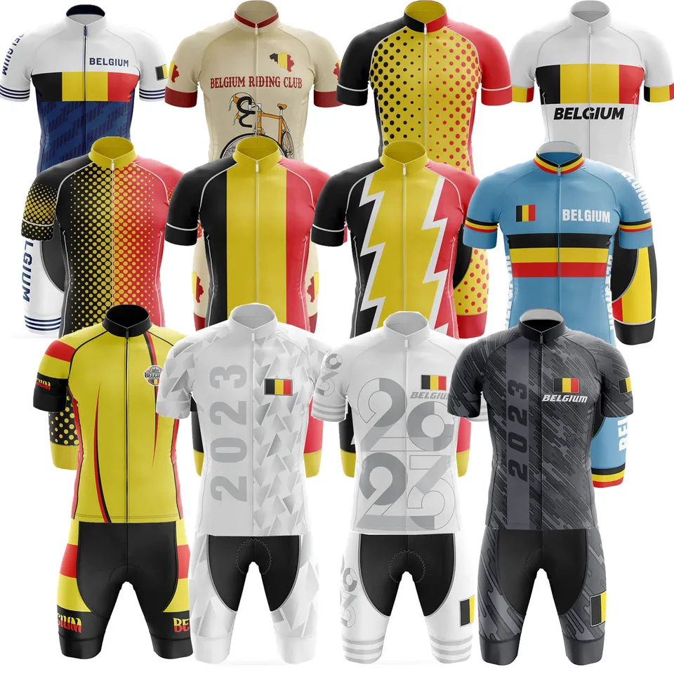 Klasický belgický tímový cyklistický dres Set Mens a dámske belgické vlajky Cycling Clothing Road Bike Tirls Suit Bicycle Brib Shorts