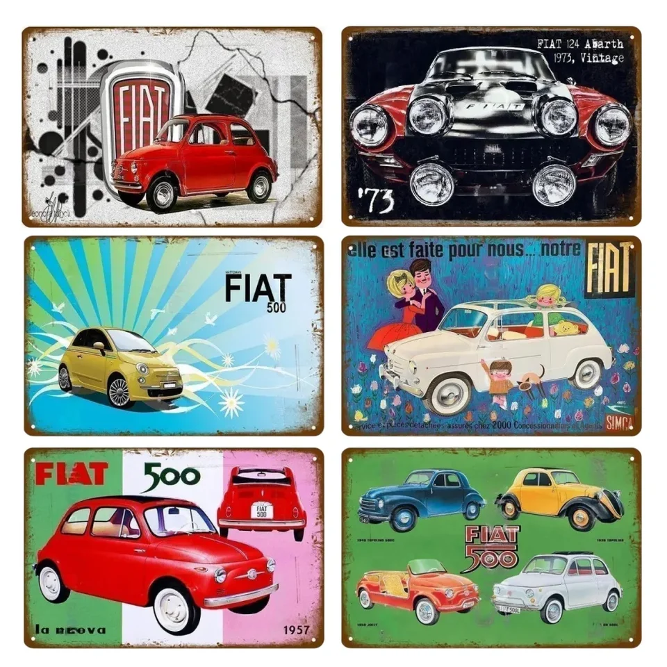 Klasický fiat 500 vintage kovové plechové značky kovové plagáty nástenné umenie výzdoba plagát kaviareň kaviareň Pub