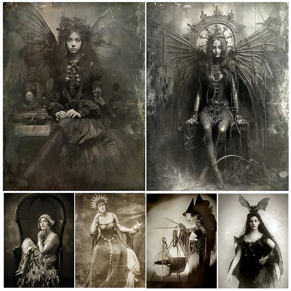 Klasický film Intage Goth Vintage Fotografie nástenné umenie Canvas maľba, náladový tmavý estetický umelecký plagát Print Home Decor