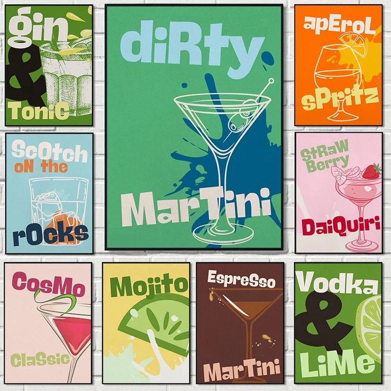 Klasický kokteil vodka rum kuchyňa umenie retro plagáty výtlačky plátno maľba nástenné umenie Obývacia izba obývacia izba kuchyňa bar dom