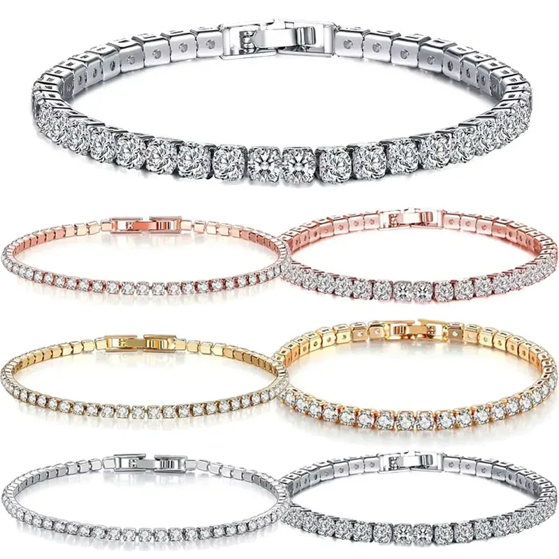 Klasický luxusný lesklý tenisový náramok 925 Sterling Silver Vynikajúci hip-hopový trend Dámsky náramok