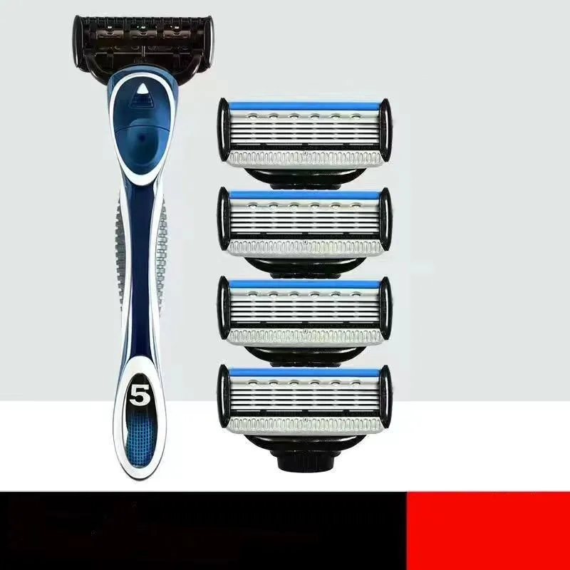 Klasický manuálny holiaci strojček, 5-vrstvové čepeľ Razor, vymeniteľná čepeľ, umývaná a opätovne použitá, bezpečnostný holiaci strojček pre mužov