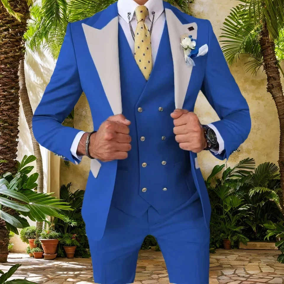 Klasický pánsky oblek 3 kusy Slim Fit Suit Blazer Vestu a nohavice Štýlové pohodlné pravidelné smokingové súpravy svadobné formálne párty Prom