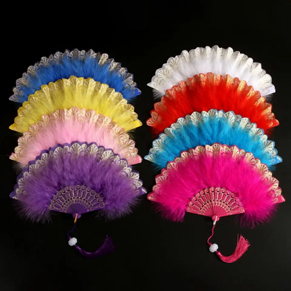 Klasický skladací ventilátor retro tasel prívesok perie Feather Skladacie ventilátor Fent ruky ventilátor tanečného peria fanúšikov