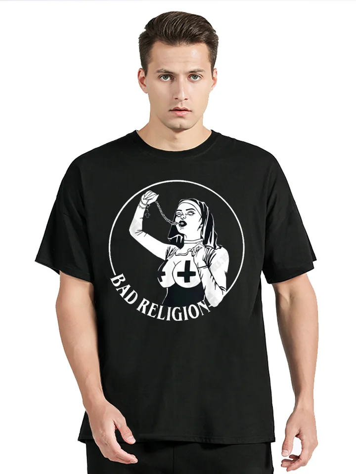 Klasika Bad Nun Religion CK Grafická módna fitnes tričko Cotton Tops Tops Pánske oblečenie nadmerné tričko Streetwear Tshirt Tshirt