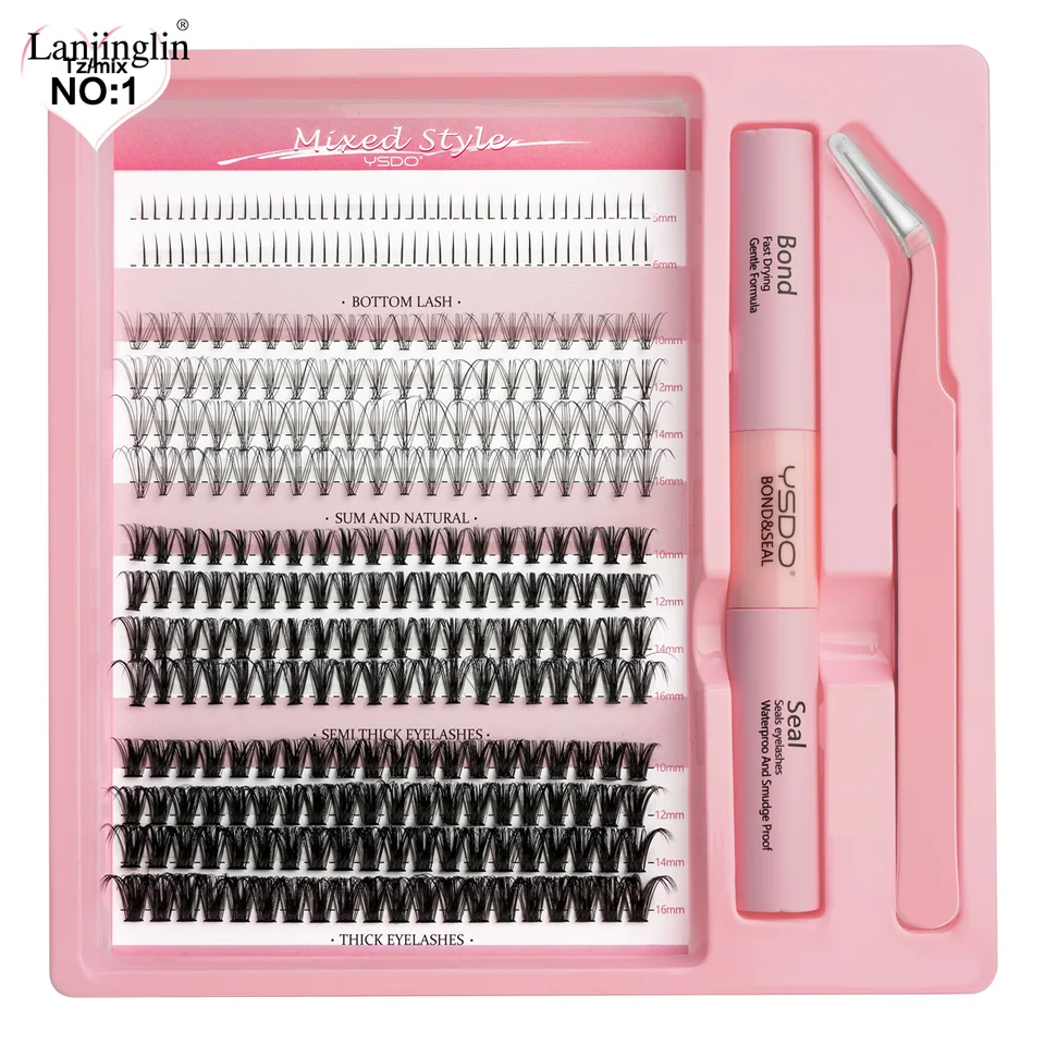 Klastre s klastrami s nepremokavou silnou držaním DIY mix klastvá predlžovacia súprava Kit s rias a tesnenie a pinzety make -up