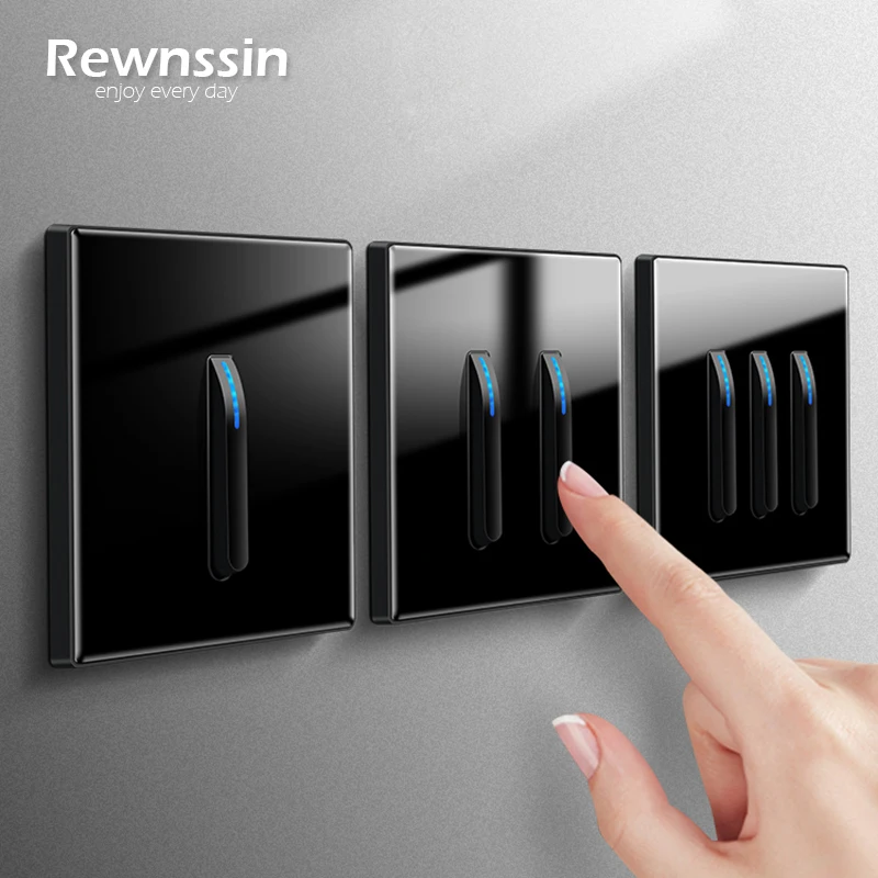 Klavírny dizajn s LED indikátorom Univerzálne elektrické zásuvky eu fr napájací výtok čierneho temperovaného skla domáca stena Svetlo prepínač