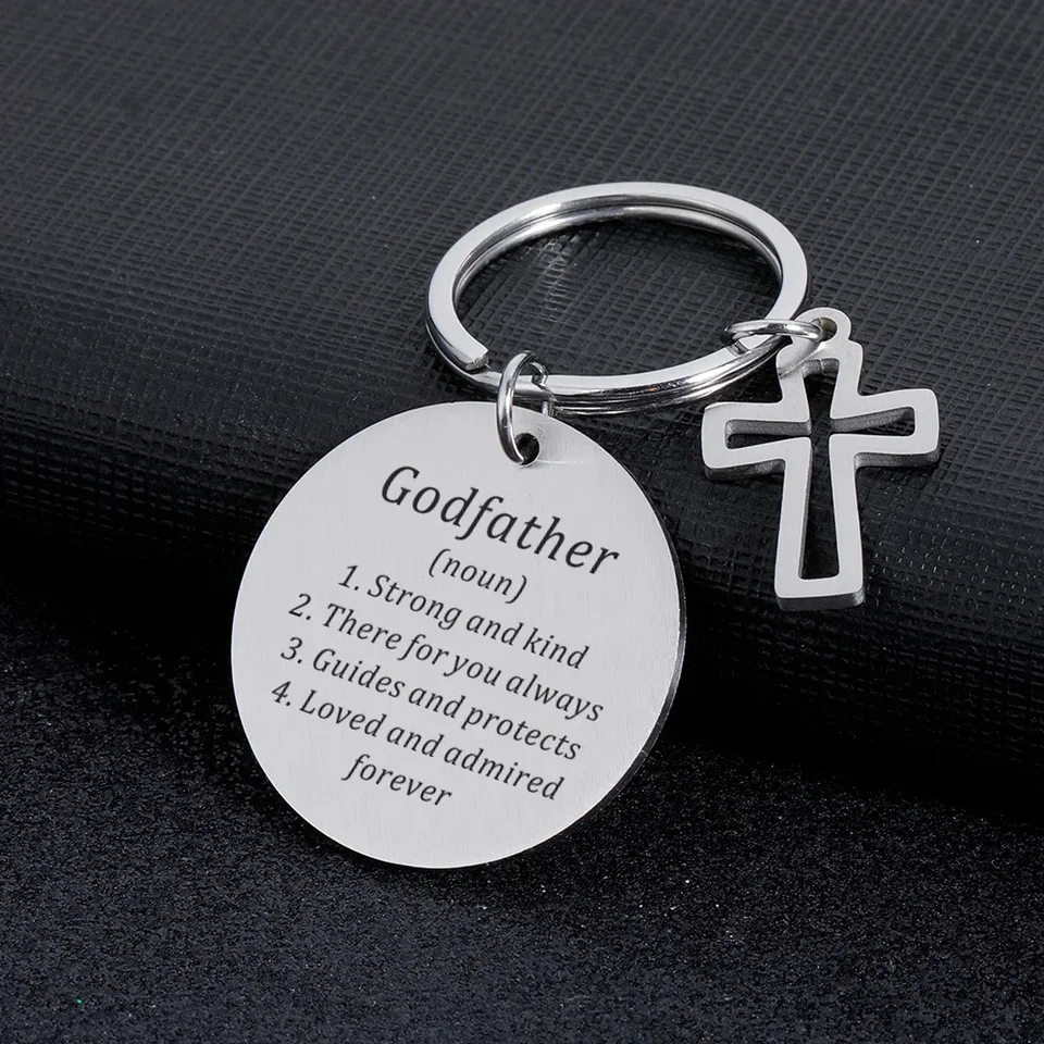 Klaňa Keychain z Godchildovej náboženskej viery z nehrdzavejúcej ocele Kľúčové reťaze Krst Krst Krven Deň otcov Deň vďakyvzdania Darčeky