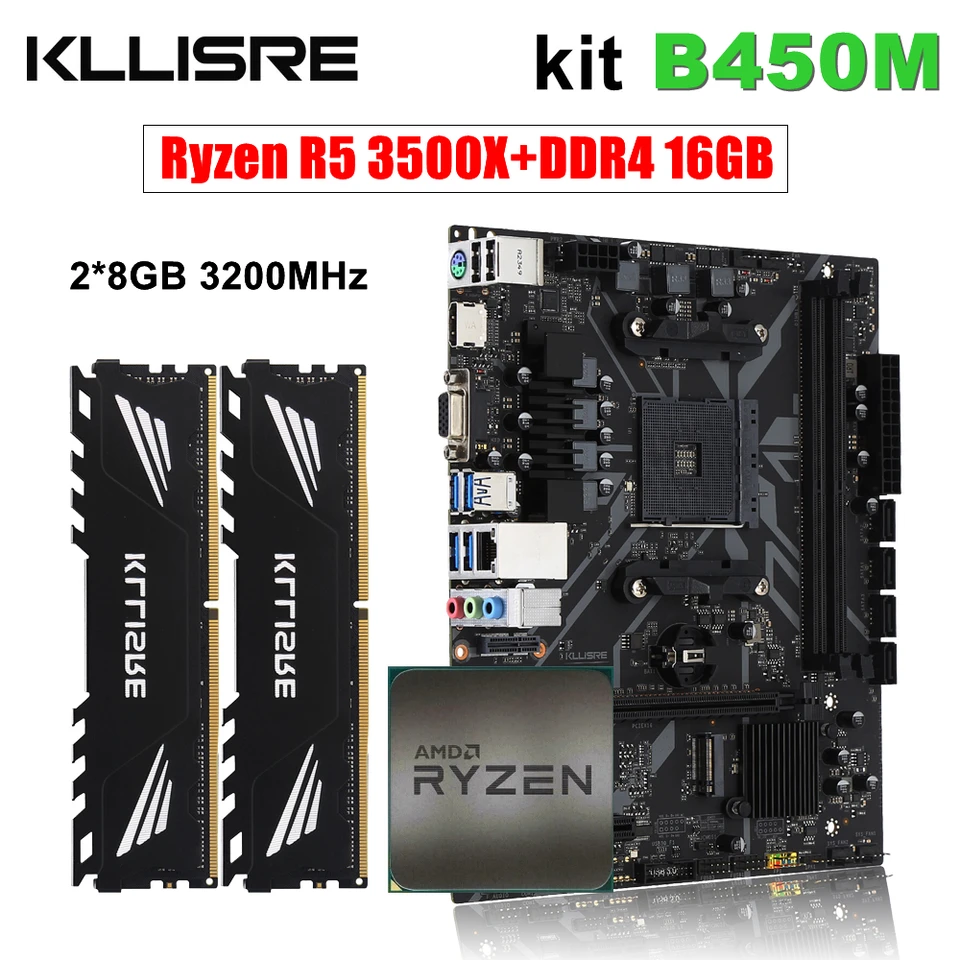 KLISRE B450 KIT AMD RYZEN R5 5 3500X Procesor DDR4 16 GB (2*8 GB) 3200MHZ MAME