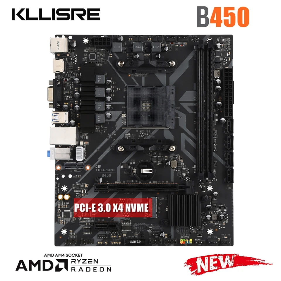 Kllisre B450 B450M Základná doska Dual-Channel DDR4 SATAIII M.2 NVME podporuje Ryzen AM4 CPU