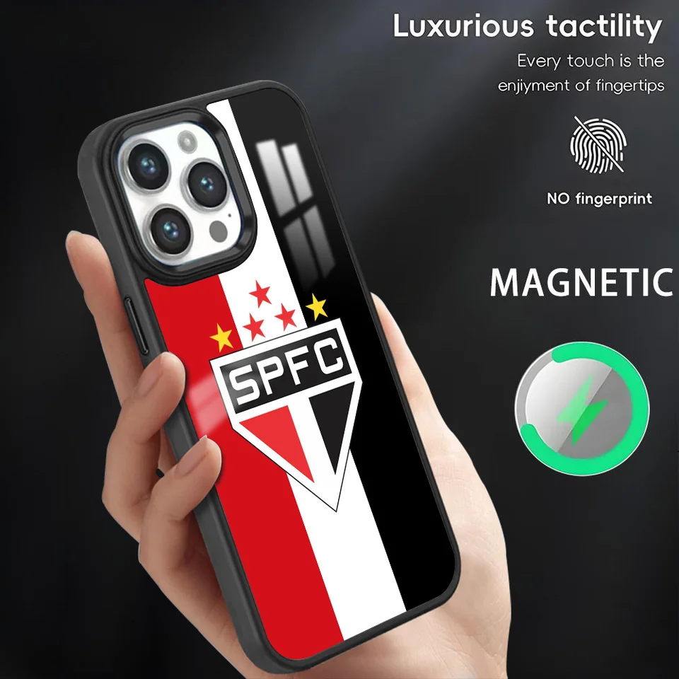 Klub S-SAO-PAULO FC PASE pre iPhone 16 15 14 13 12 11 Pro Max Plus MINI Magnetic Magsafe Wireless Cover Coque Coque