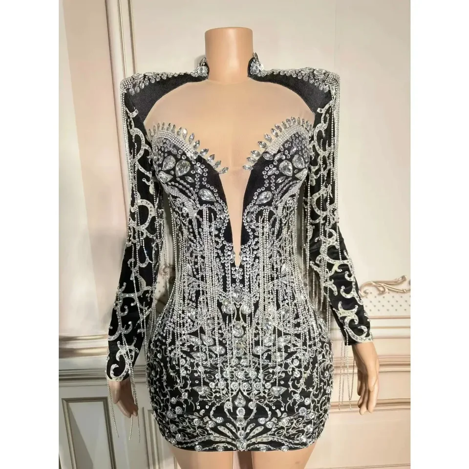 Klub Sexy pódium Večer narodeniny oslavujte zamatový kamienok veľké rukávy sukne kostýmy Dancer Prom Stones Hostiteľ outfit