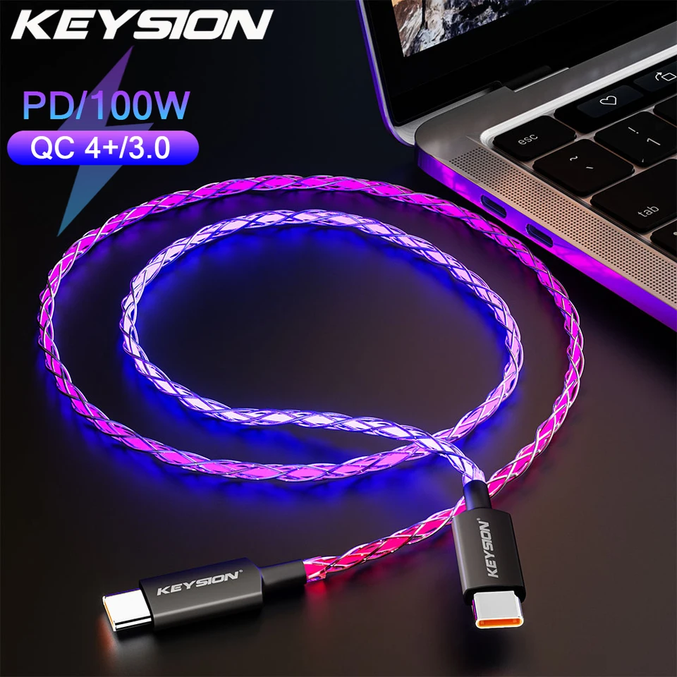 Kláves 100W USB-C k typu C Kábel nabíjanie RGB Gradient Light PD Rýchle nabíjanie Dátový kábel pre iPhone 15 Samsung S22 MacBook kábel