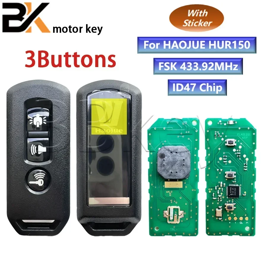 Kláves BB pre Haojue UHR150 Motocyklový diaľkový kľúč ID47 Chip 433.92MHz 3Button CAR DISTÁT Kľúč