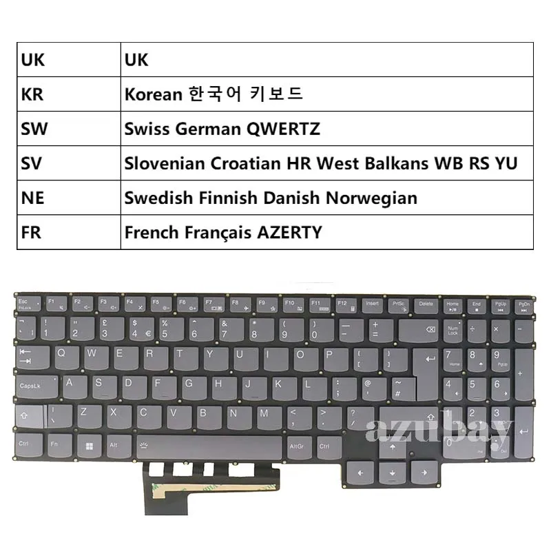 Klávesnica laptopu pre Lenovo Legion 5-15ARH7 5-15ARH7H 5-15iah7 5-15iah7H UK Kórejský švajčiarsky Slovinský Chorvátsky francúzsky Azerty Nordic