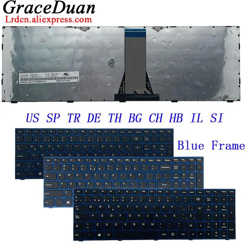 Klávesnica modrého rámca pre Lenovo IdeaPad 300 500 15ISK 17ISK G50 G51 G70 B50 B51 B71 Z50 Z51 Z70 E50 E51 30 35 45 50 70 80 80 V4000