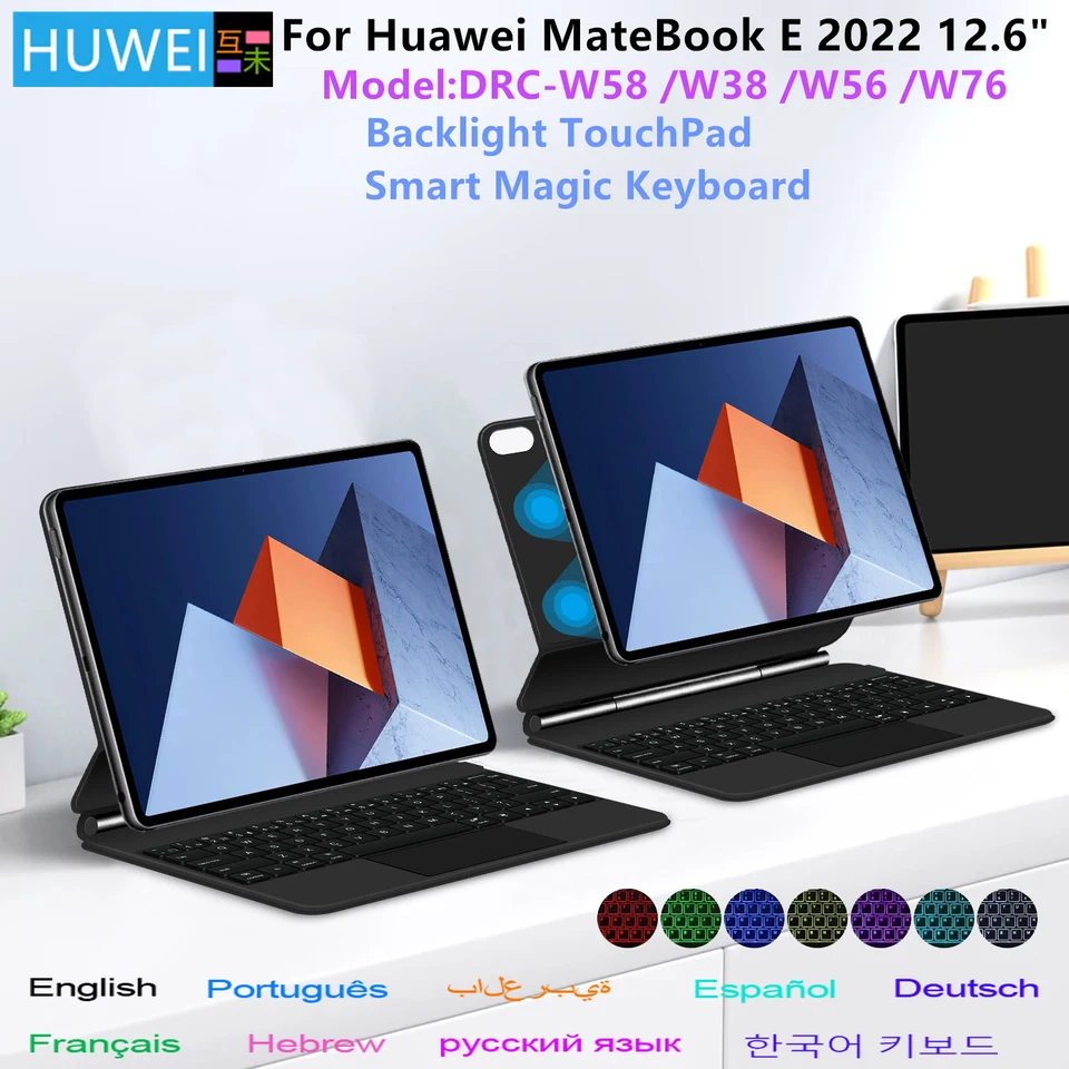 Klávesnica podsvietenia pre Huawei Matebook E 2022 12,6 palca DRC-W38 W58 W56 W76 inteligentné puzdro Portugalské španielska arabská klávesnica