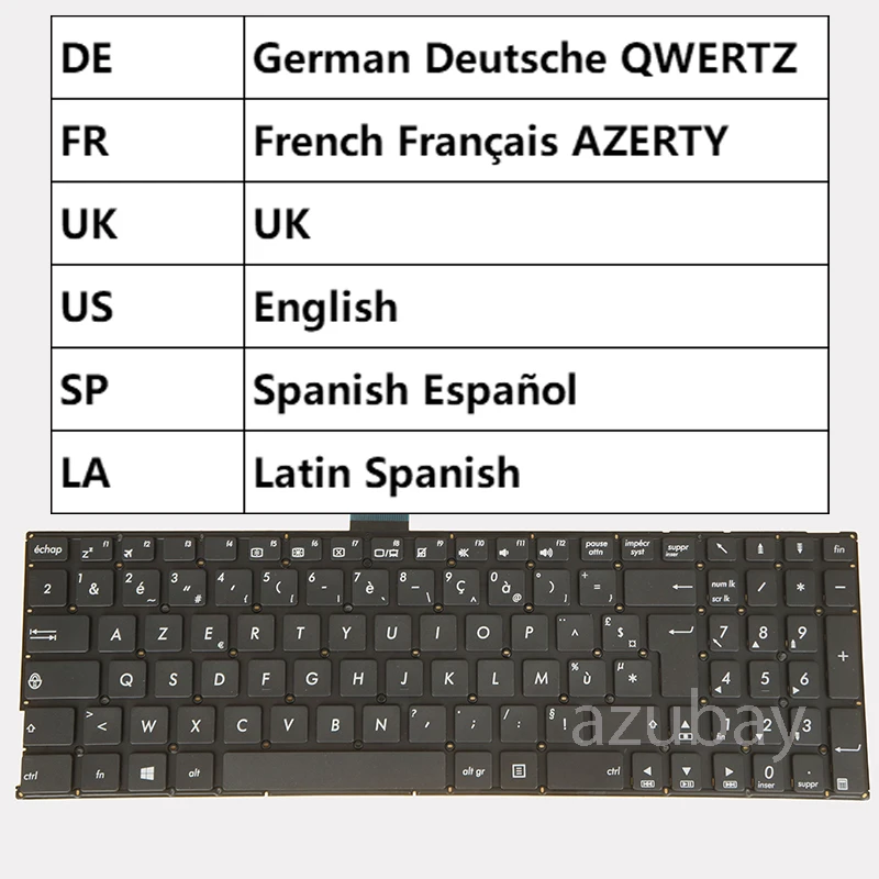 Klávesnica pre ASUS W509ld W509LI W509ln W509lp W519L W519LD W519LI W519LJ W519ln W519LP Nemecká francúzska francúzska azerta uk Latinská španielska