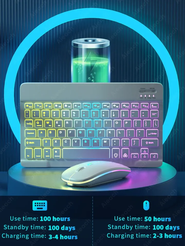 Klávesnica pre Tablet Android iOS Windows Windows Wireless Keyboard myši Bluetooth kompatibilná dúhová podkrovná klávesnica pre iPad telefón
