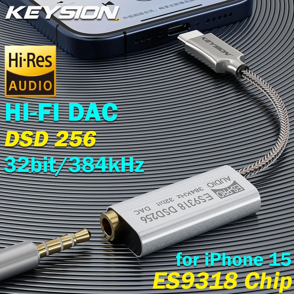 Klávesový systém ES9318 DSD256 HIFI DAC zosilňovač pre slúchadlá USB Typ C až 3,5 mm zvukový adaptér 32bit 384 kHz dekodér pre iPhone 15 Pro Max