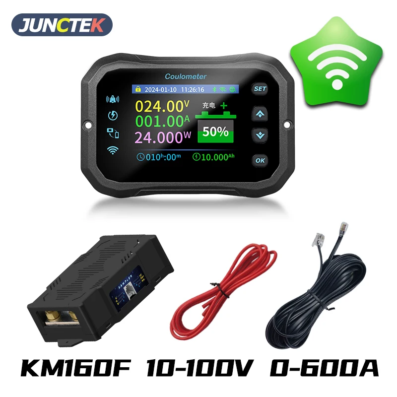 KM160F WiFi batéria Coulomb meter obojsmerná detekcia Ammeter Voltmeter Power Meter Indikátor kapacity RV Monitor batérie