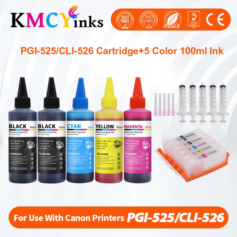 Kmcyinks PGI 525 CLI 526 Doplniteľné atramentové kazety s oblúkovými čipmi pre Canon Pixma IP4850 IX6550 MG5150 MG5250 MG6150 MG8150