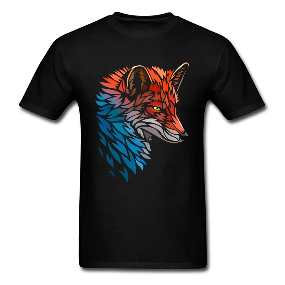Kmeňové líšky červené modré tričko Classic tričko Pánske tričká Módne posádka Crew Clother Pure Cotton Tees Tlačené vrcholy Doprava zdarma