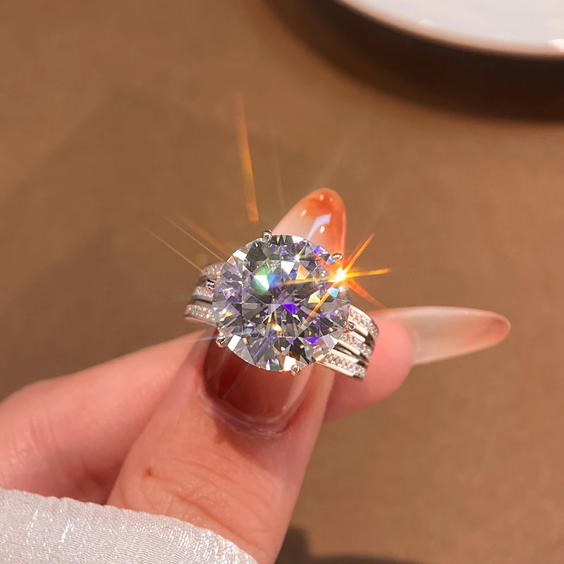 KNB 10Carat certifikovaný lesklý moissanit diamantový prsteň pre ženu Real 925 Sterling Silver Svadobné výročie darček Top jemné šperky