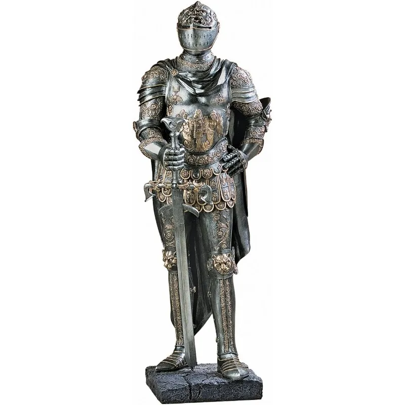 Knight Stredoveké brnenie dekorácie gotická socha, 39 palcov vysoká, ručne polyresín, kovový povrch ， domov.