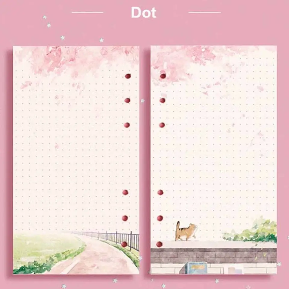 Kniha hosťa Notebook Binder Grid Pages Notebook Revill 80 Listy Loose Leaf A6 NOTBOKE VNÚTORNÉ STRÁNKY SAKURA A CAT