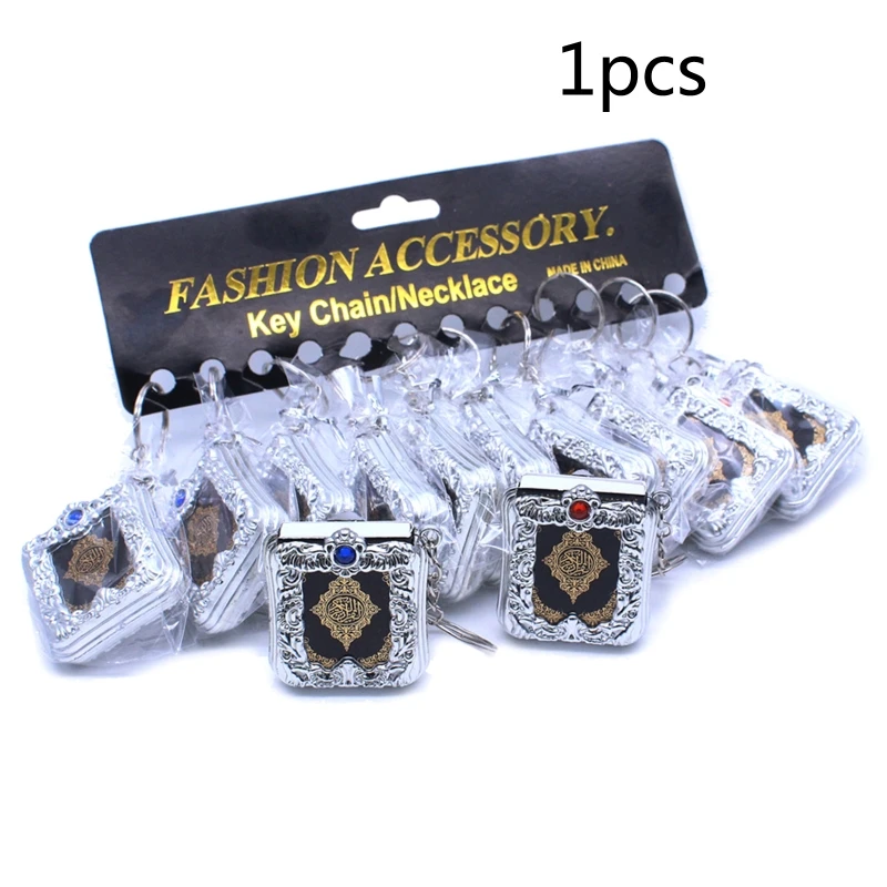Kniha miniatúrneho arabského koránu ISLAMICKÝ KEYCHAIN ​​PRE PRENODANT Skutočný papier môže čítať moslimov Korán pre kľúčový prsteň malá náboženská taška y5gb