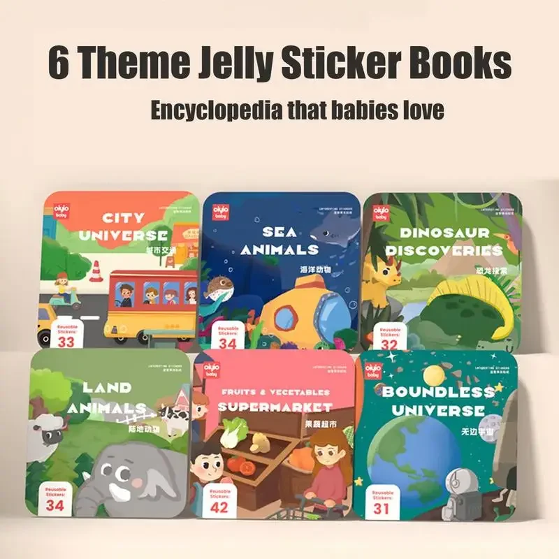Knihy prenosných želé s nálepkami Opätovne použiteľné puzzle kognitívna hra Animal Dinosaur for Kids kniha Montessori skoré vzdelávanie hračky darčeky