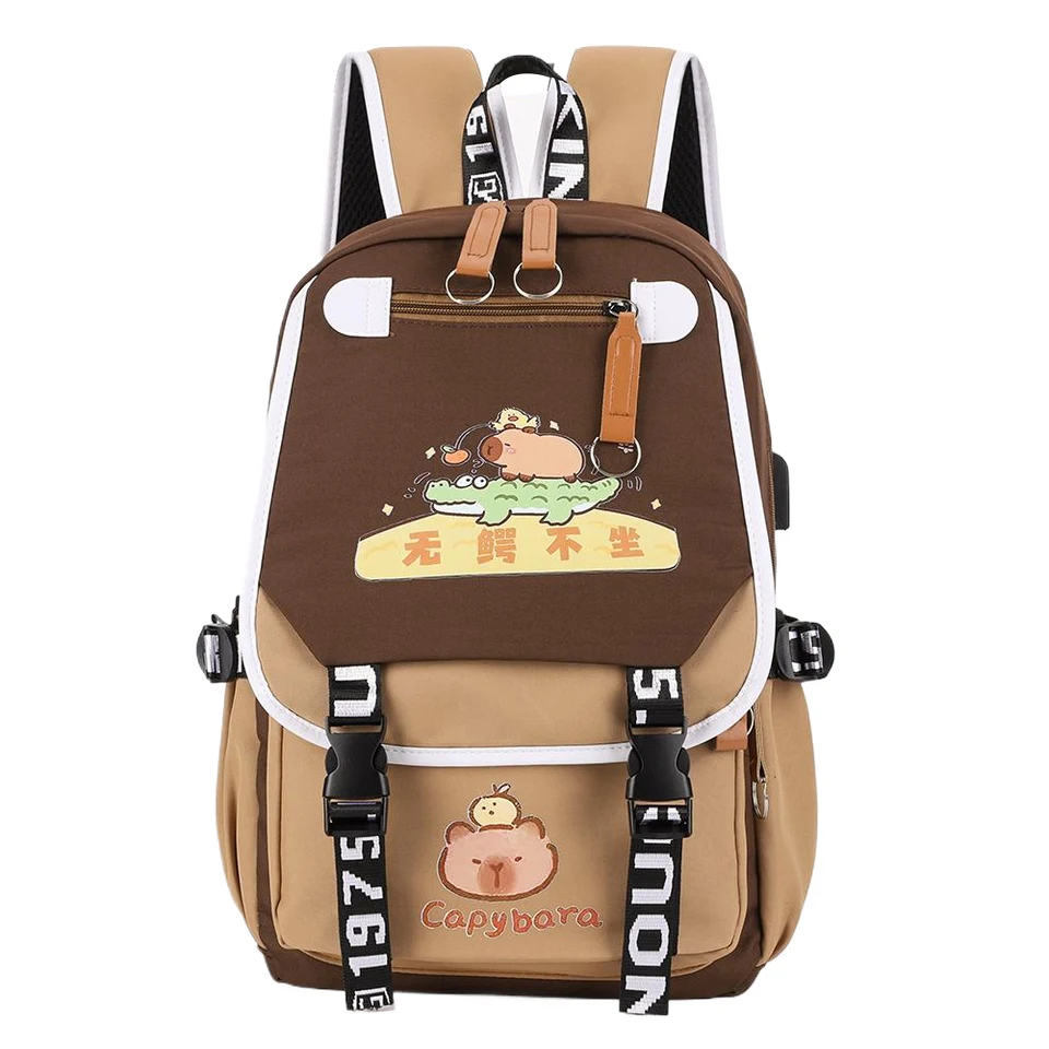 Knižková taška Capybra s 1 hlavným priehradkou pre dievčatá chlapcov batoh pre laptop zips School Bag Rucksck