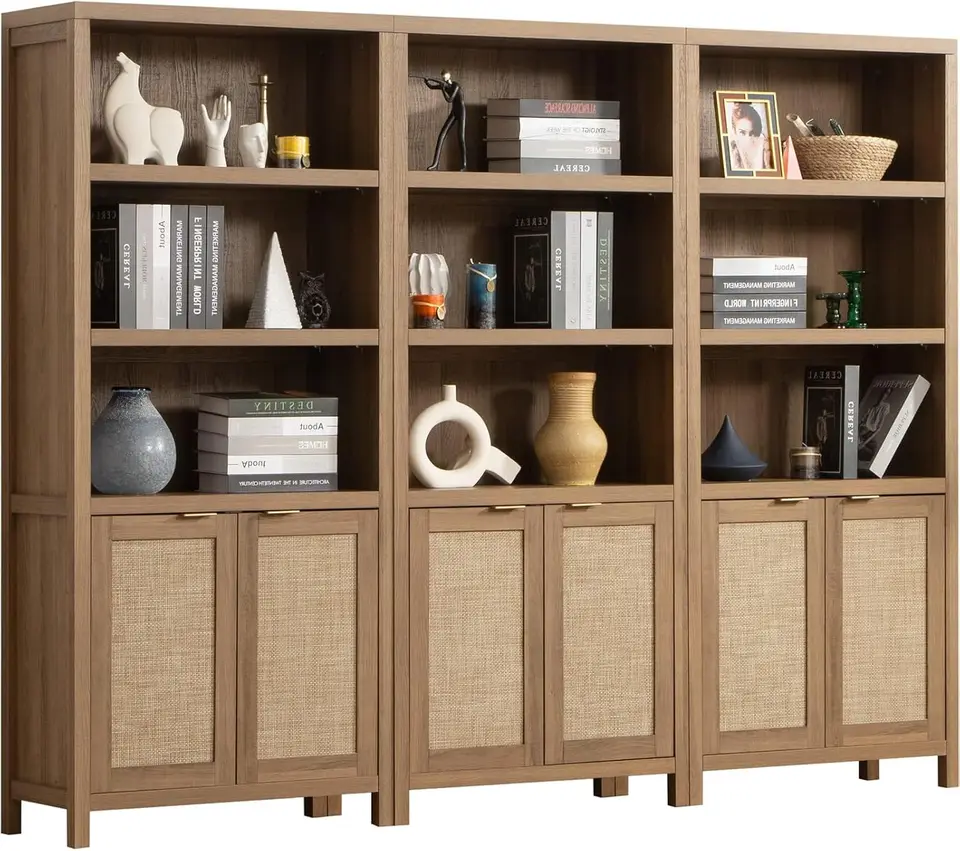 Knižnica 5 úrovne knižnice vysoká kniha Pasce Police s dverami Skladovanie Veľké drevené knižnice Farmhouse Bookshelves Oak 3ks