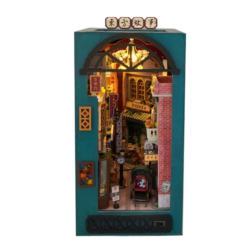 Knižnica Miniature House Sit s LED svetlom 3D drevené puzzle Diorama súpravy pre dospelých pre dospievajúcich začiatočníkov